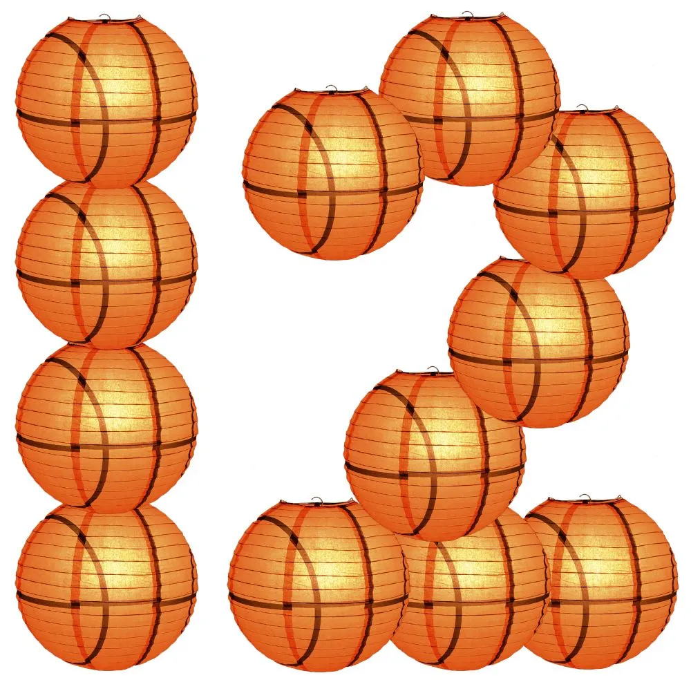 12 PACK | Basketball Paper Lantern Shaped Sports Hanging Decoration