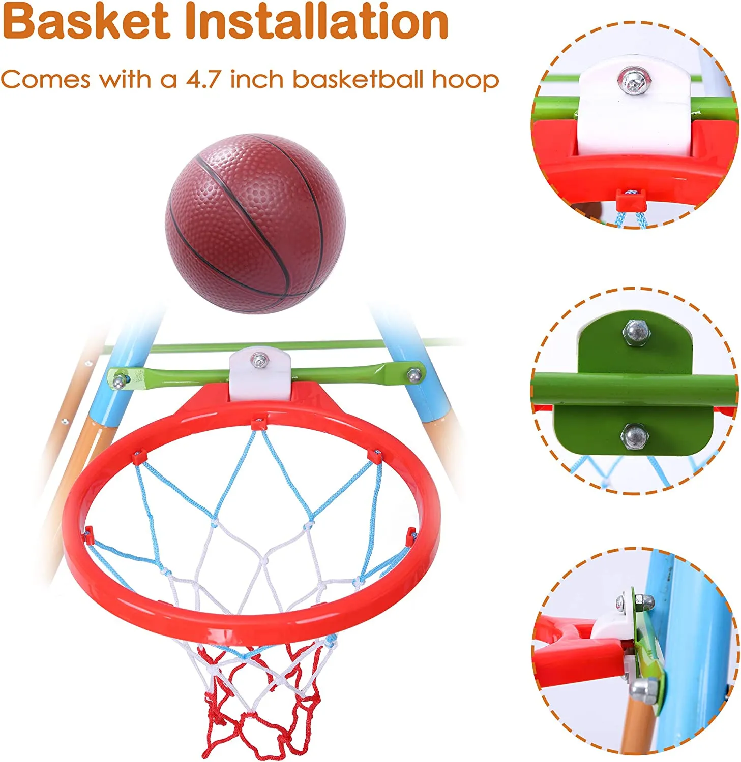 2 in 1 Kids Heavy Duty Steel Swing Seat Toddler Swing Playset Basketball Hoop Set with Ball and Pump