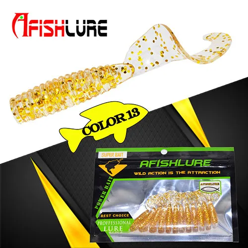 24pcs/lot Afishlure 45mm 1.2g curly tail grub artificial Panfish Crappie Bream Trout crankbait soft bait fishing lure