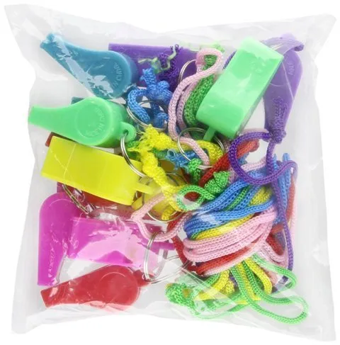 2" Neon Plastic Whistle Necklaces with Rope (12ct)