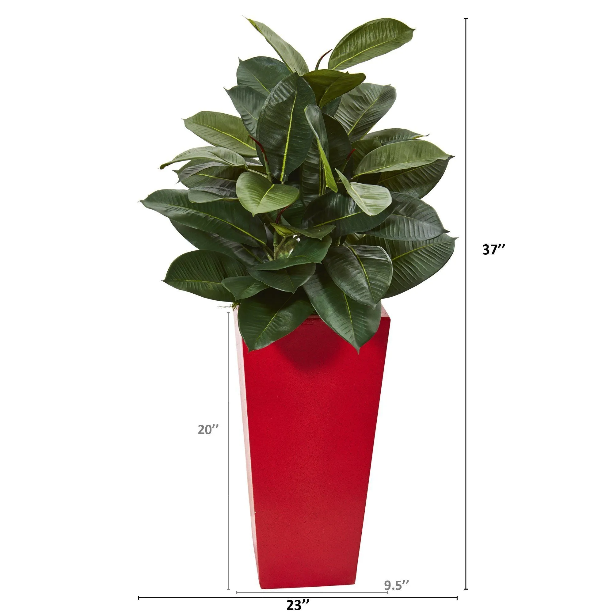 37” Artificial Rubber Plant in Red Tower Planter