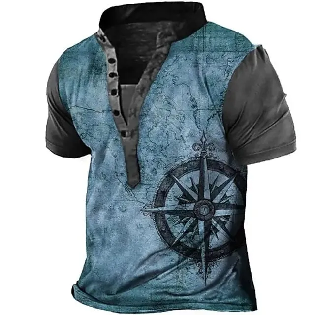 3D Print Sailboat Men's Graphic Tee - Summer Style Short Sleeve Button-Down Shirt