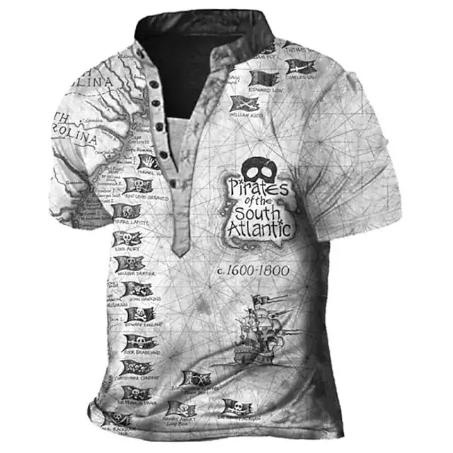 3D Print Sailboat Men's Graphic Tee - Summer Style Short Sleeve Button-Down Shirt