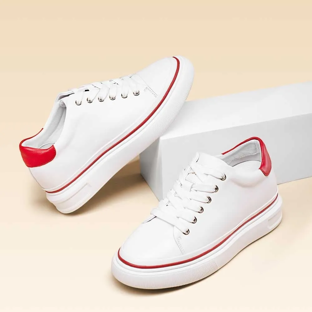 7 CM / 2.76 Inches CMR CHAMARIPA Height Increasing Sports Shoes: Elevator Sneakers for Women - White Leather Sneakers