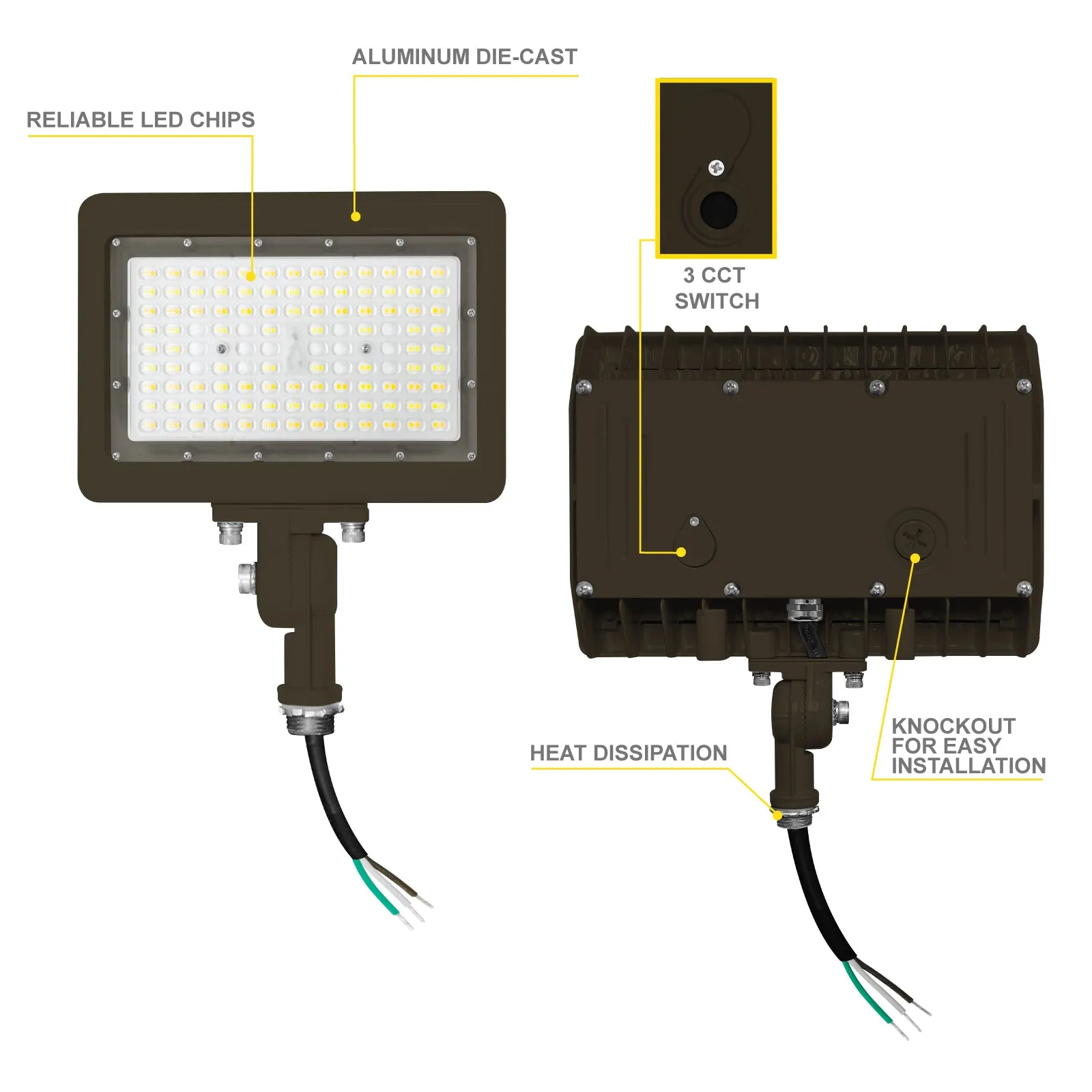 90W Bronze Flood Light LED Outdoor Security Lights - Waterproof - 3CCT 3000K-5000K - 12600LM - Knuckle Mount