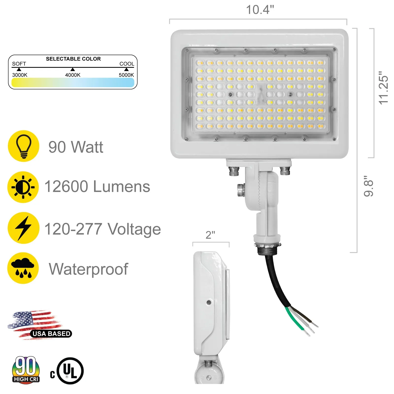 90W LED Flood Lights Outdoor Security Lighting - Waterproof - 3CCT 3000K-5000K - 12600LM - Knuckle Mount