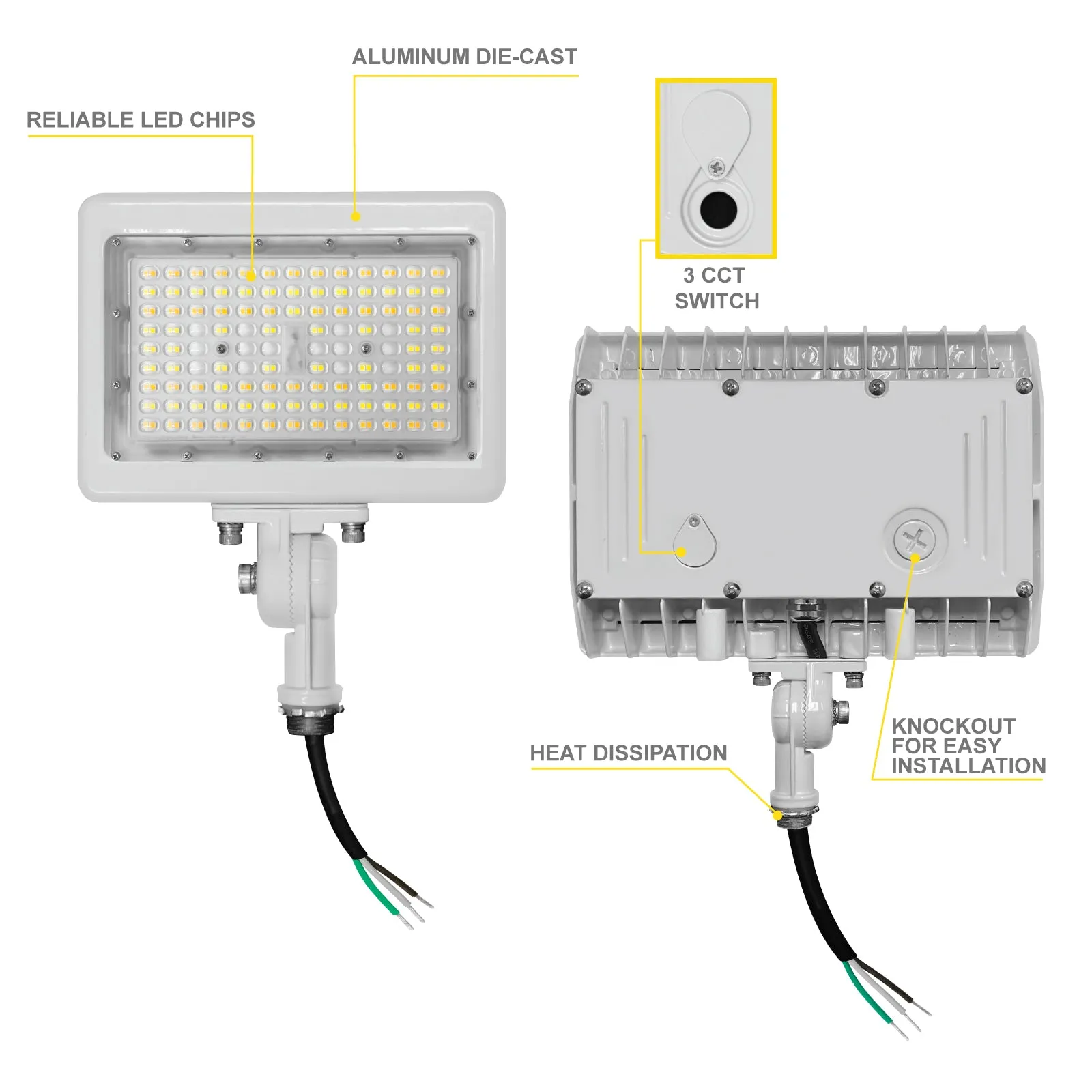 90W LED Flood Lights Outdoor Security Lighting - Waterproof - 3CCT 3000K-5000K - 12600LM - Knuckle Mount