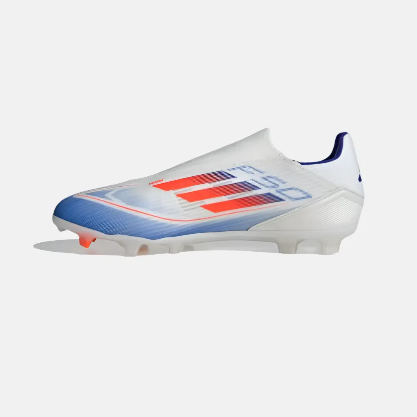 Adidas F50 League Laceless Firm Unisex Football Ground Shoes -Cloud White/Solar Red/Lucid Blue