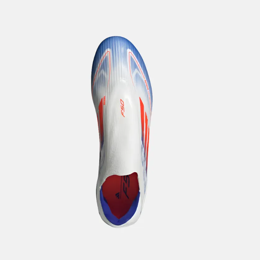 Adidas F50 League Laceless Firm Unisex Football Ground Shoes -Cloud White/Solar Red/Lucid Blue