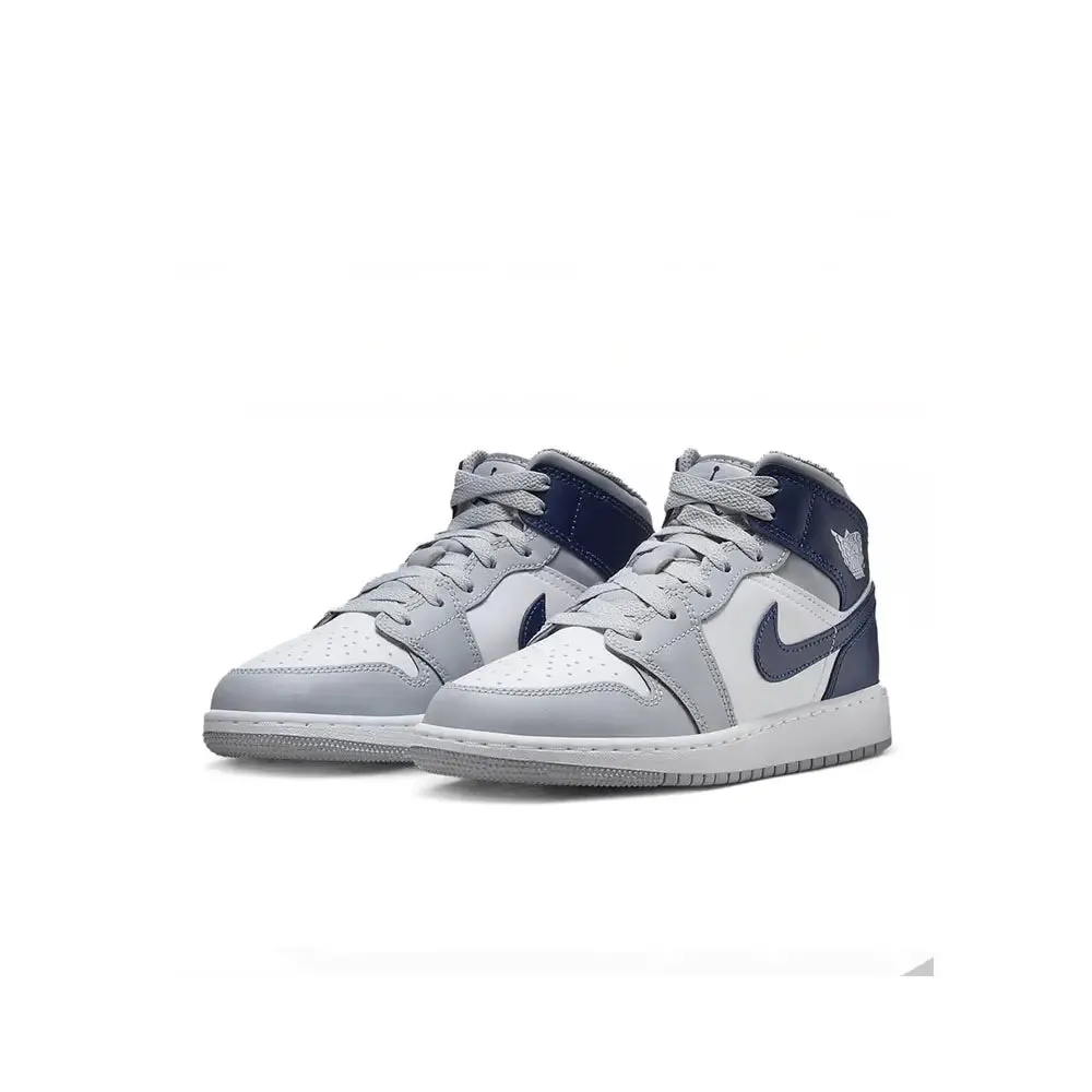 Air Jordan 1 Mid Wolf Grey Blue Navy (Gs)