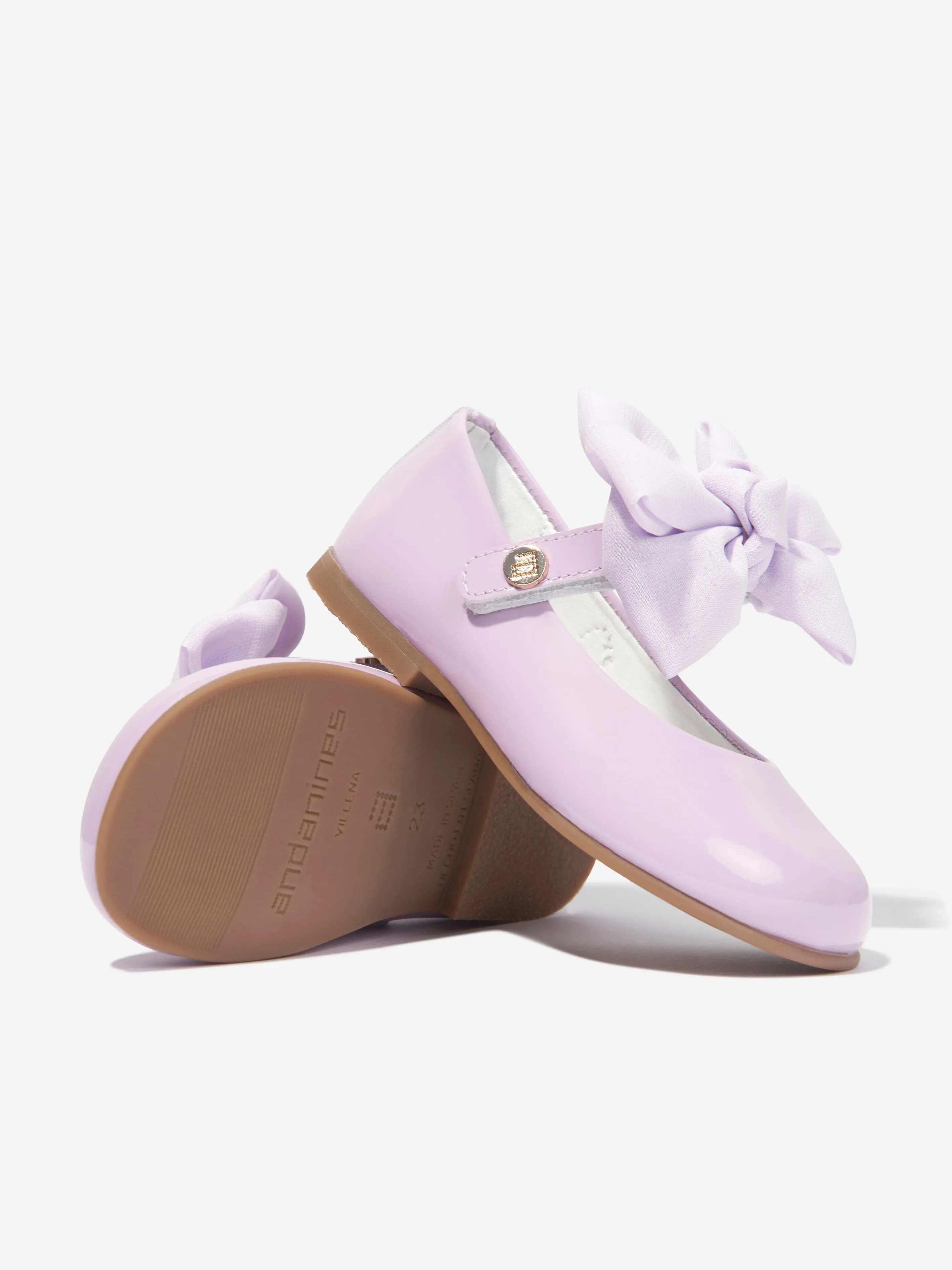 Andanines Girls Leather Bow Shoes in Purple