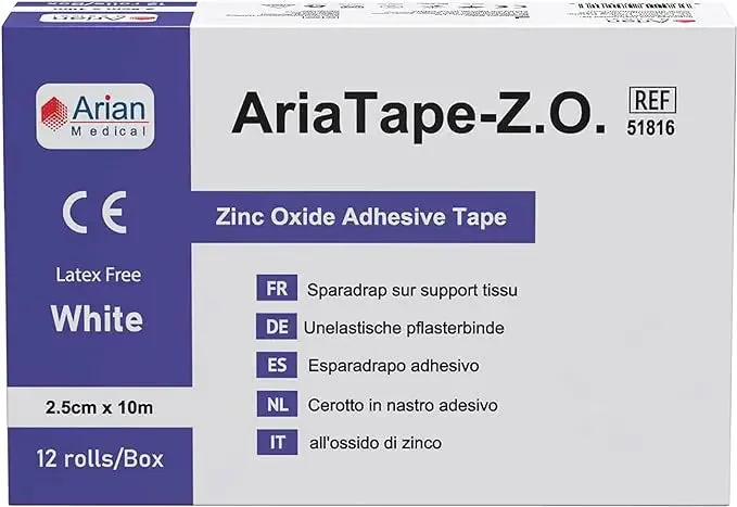 AriaTape Zinc Oxide Tape adhesives Tapes strapping and dressing tapes 3 Rolls - 2.5cm X 10m Injury Sport Straping Tearable Self Adhesive Tape