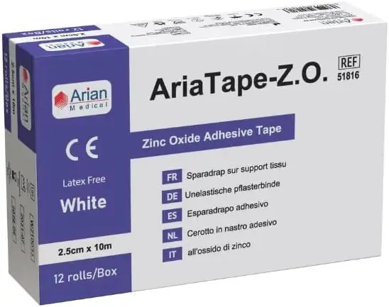 AriaTape Zinc Oxide Tape adhesives Tapes strapping and dressing tapes 3 Rolls - 2.5cm X 10m Injury Sport Straping Tearable Self Adhesive Tape