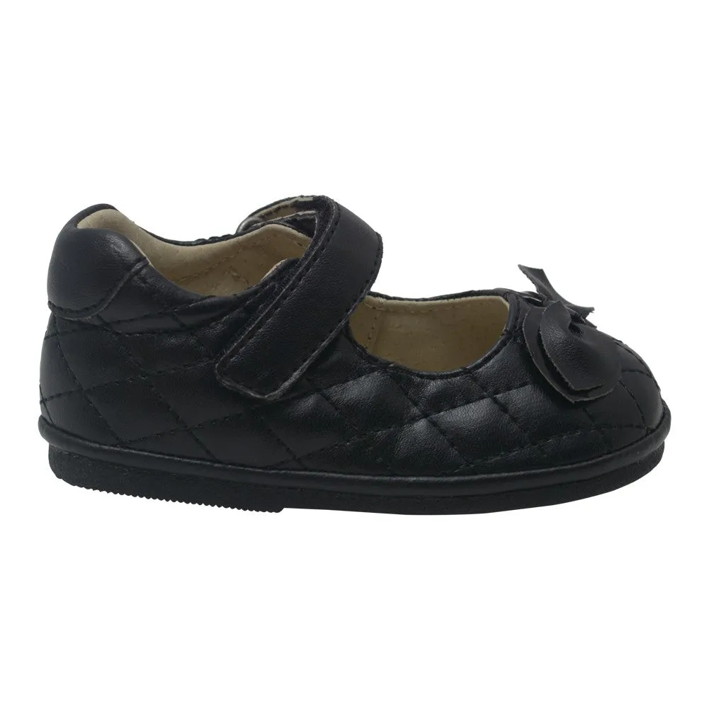 Baby Girls Black Quilted Strap Bow Mary Jane Shoes 4 Baby-7 Toddler