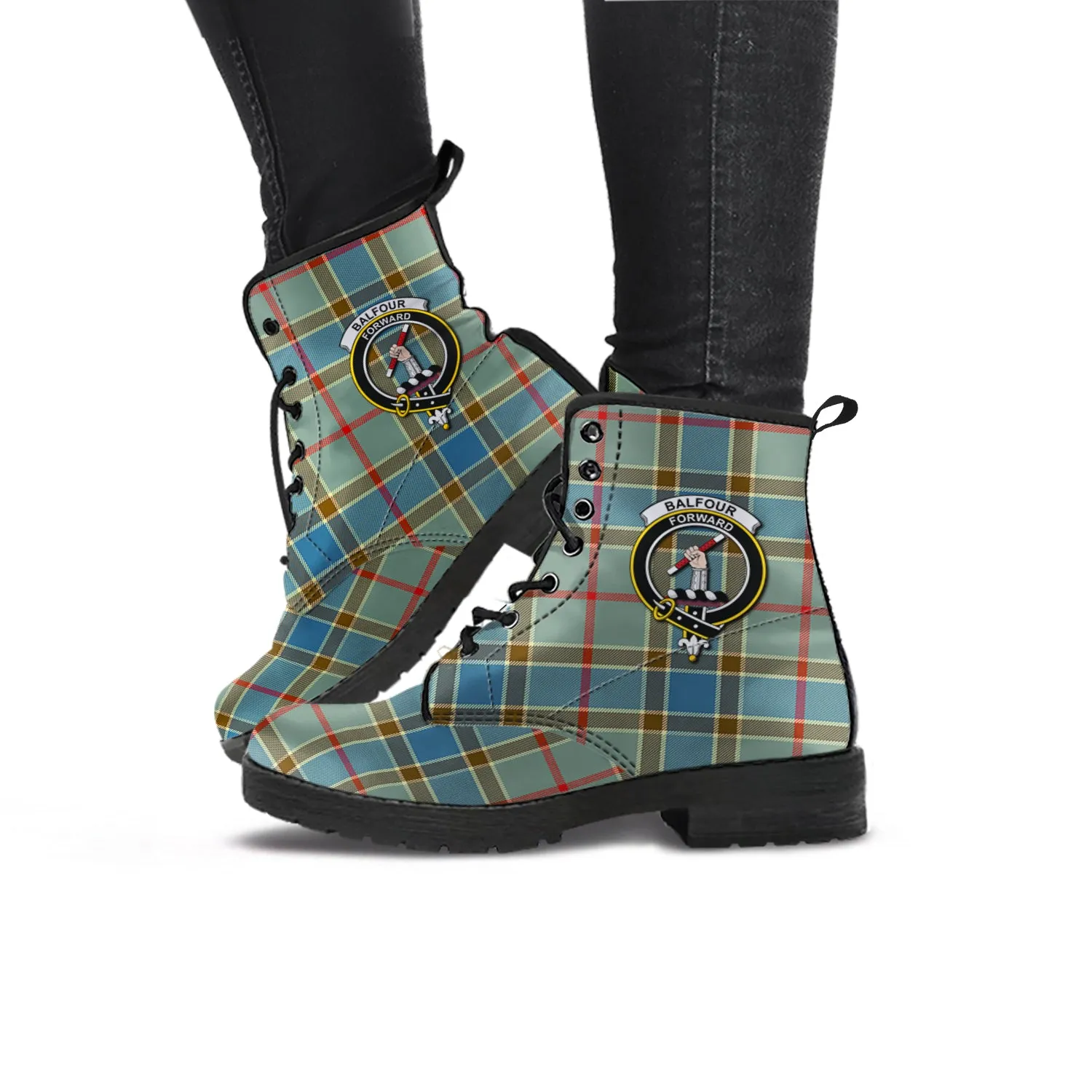 Balfour Blue Tartan Leather Boots with Family Crest