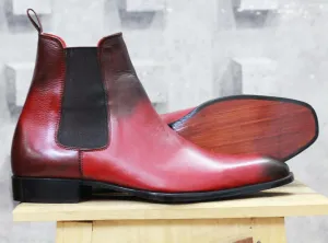 Bespoke Burgundy Black Chelsea Leather Boots