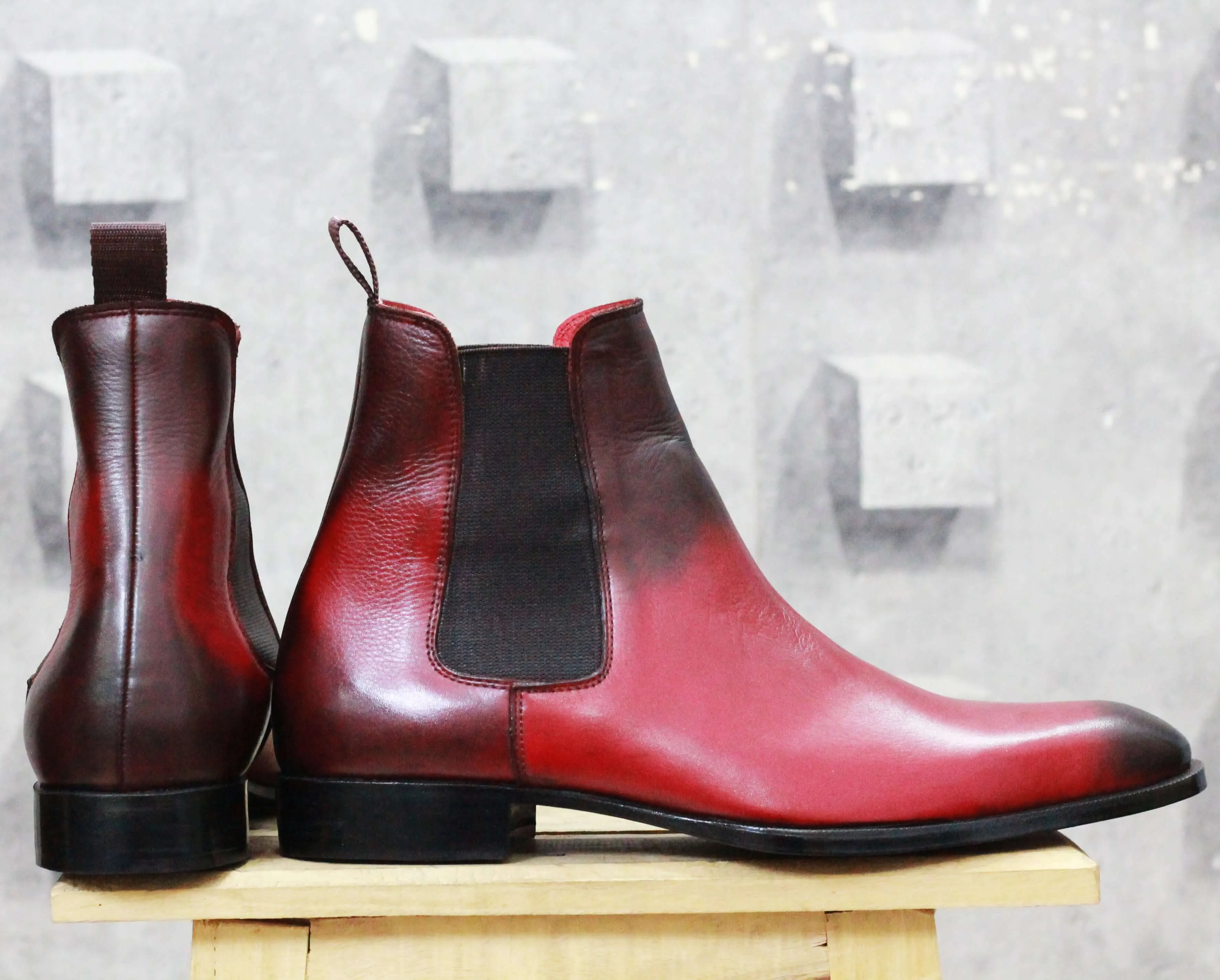 Bespoke Burgundy Black Chelsea Leather Boots