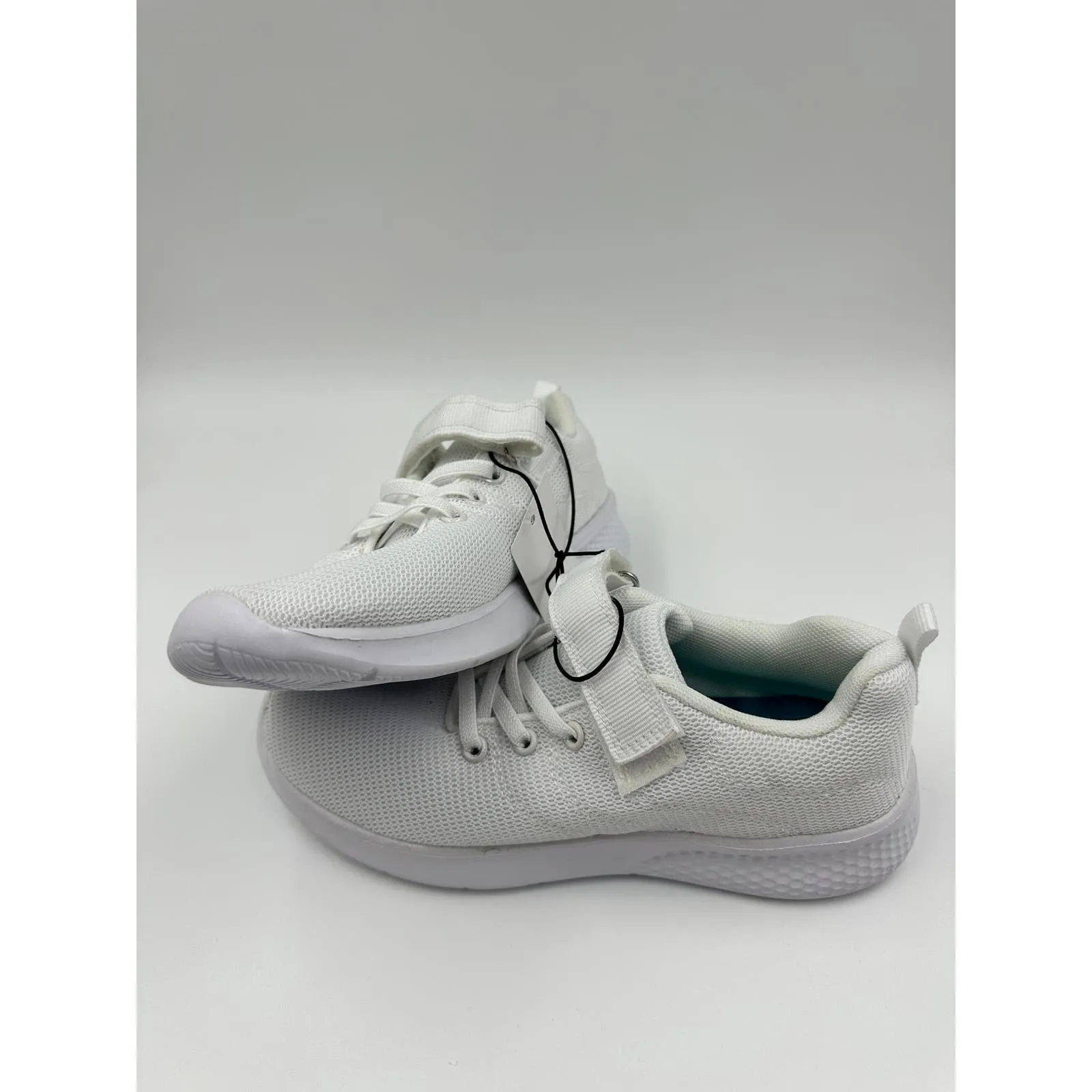 Big Kid Size 2 All White Sneakers with Straps