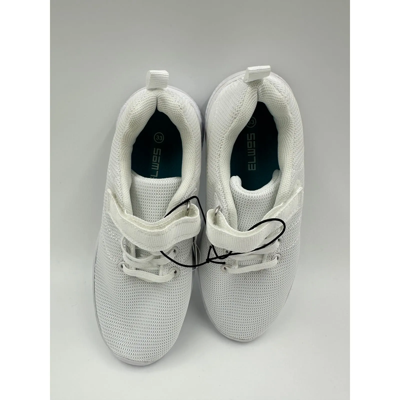 Big Kid Size 2 All White Sneakers with Straps