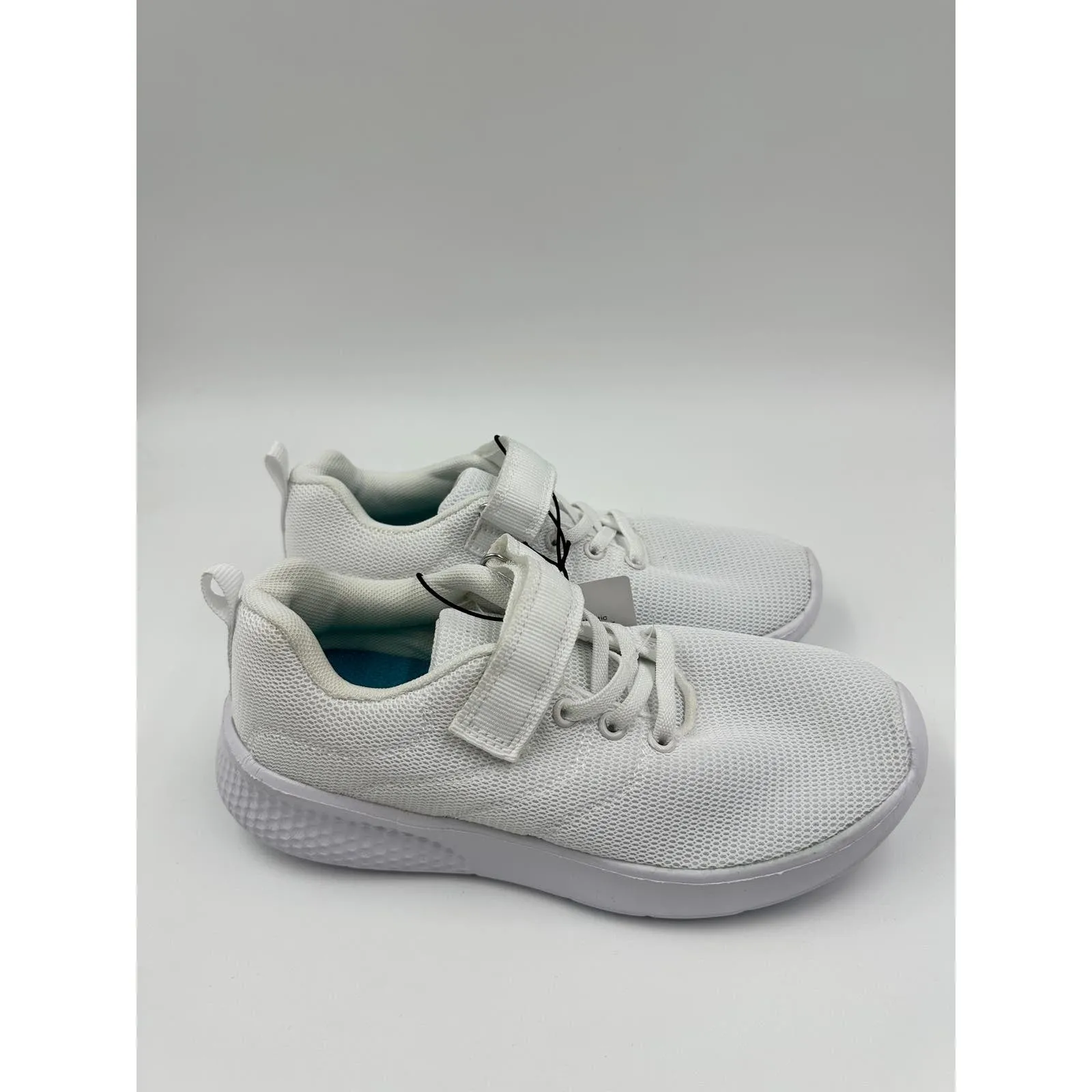 Big Kid Size 2 All White Sneakers with Straps