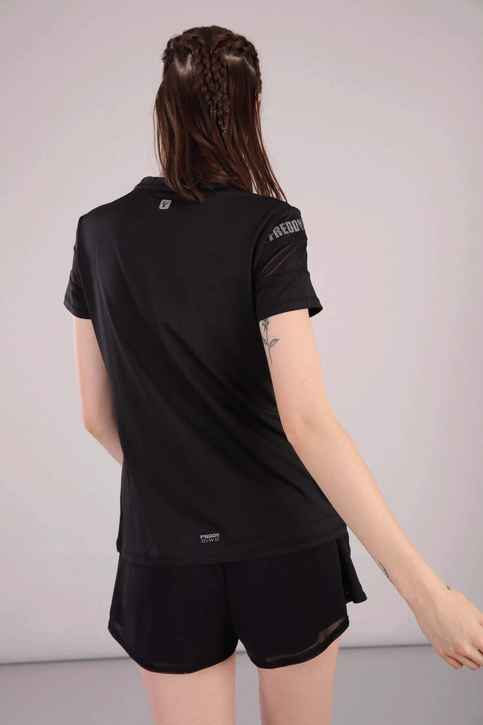 Black Active T-Shirt with Two-Tone Chest Band