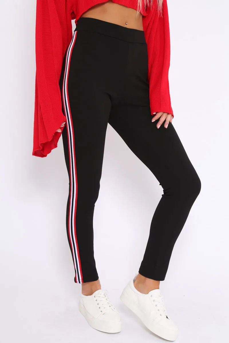 Black Contrast Side Stripe Trousers - Arva