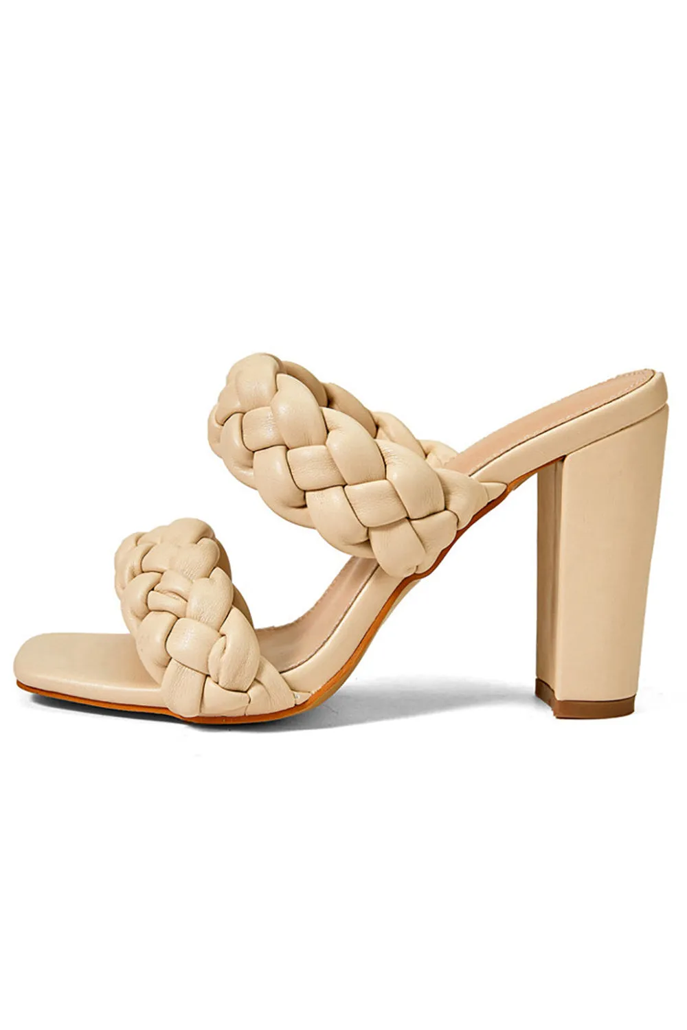 Block Heel Braided Twist High Heel Sandals