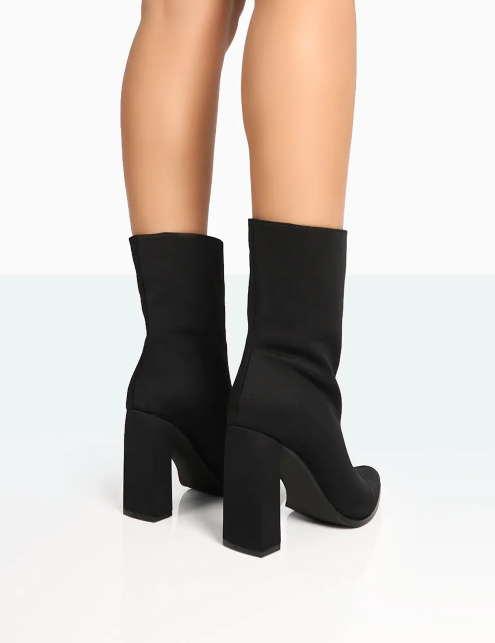 Bridget Black Nylon Pointed Toe Block Heeled Ankle Boots