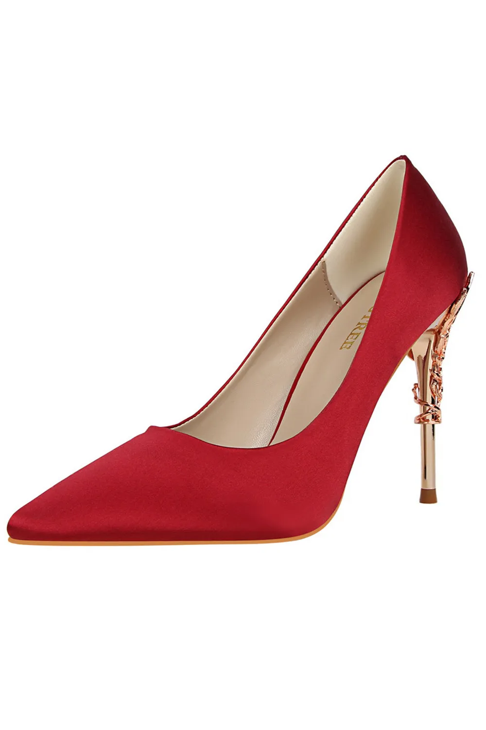 Burgundy Satin Stiletto Heel Closed Toe Pumps With Rhinestone shoes