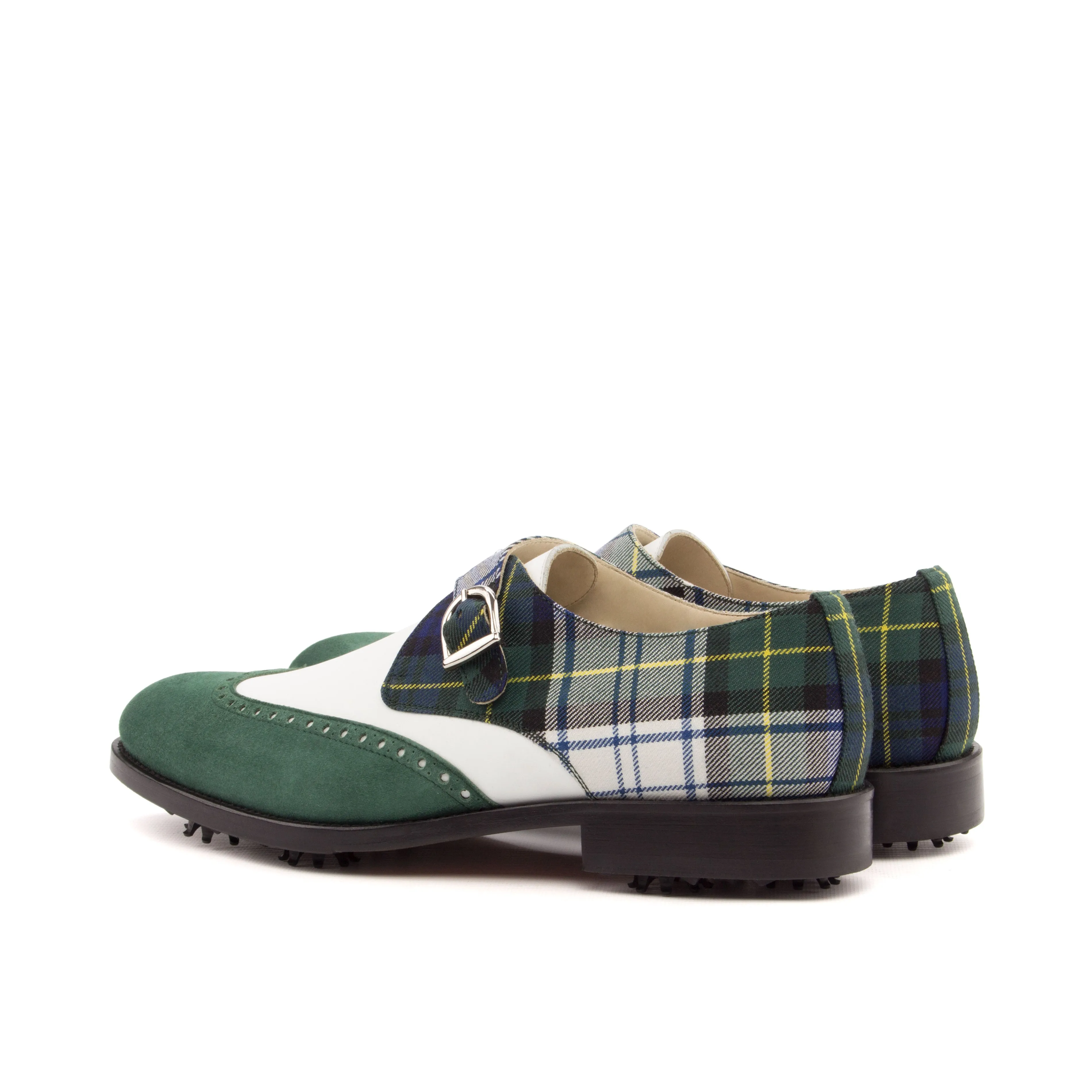 Calf Leather, Tartan, & Suede Single Monk Golf Shoes