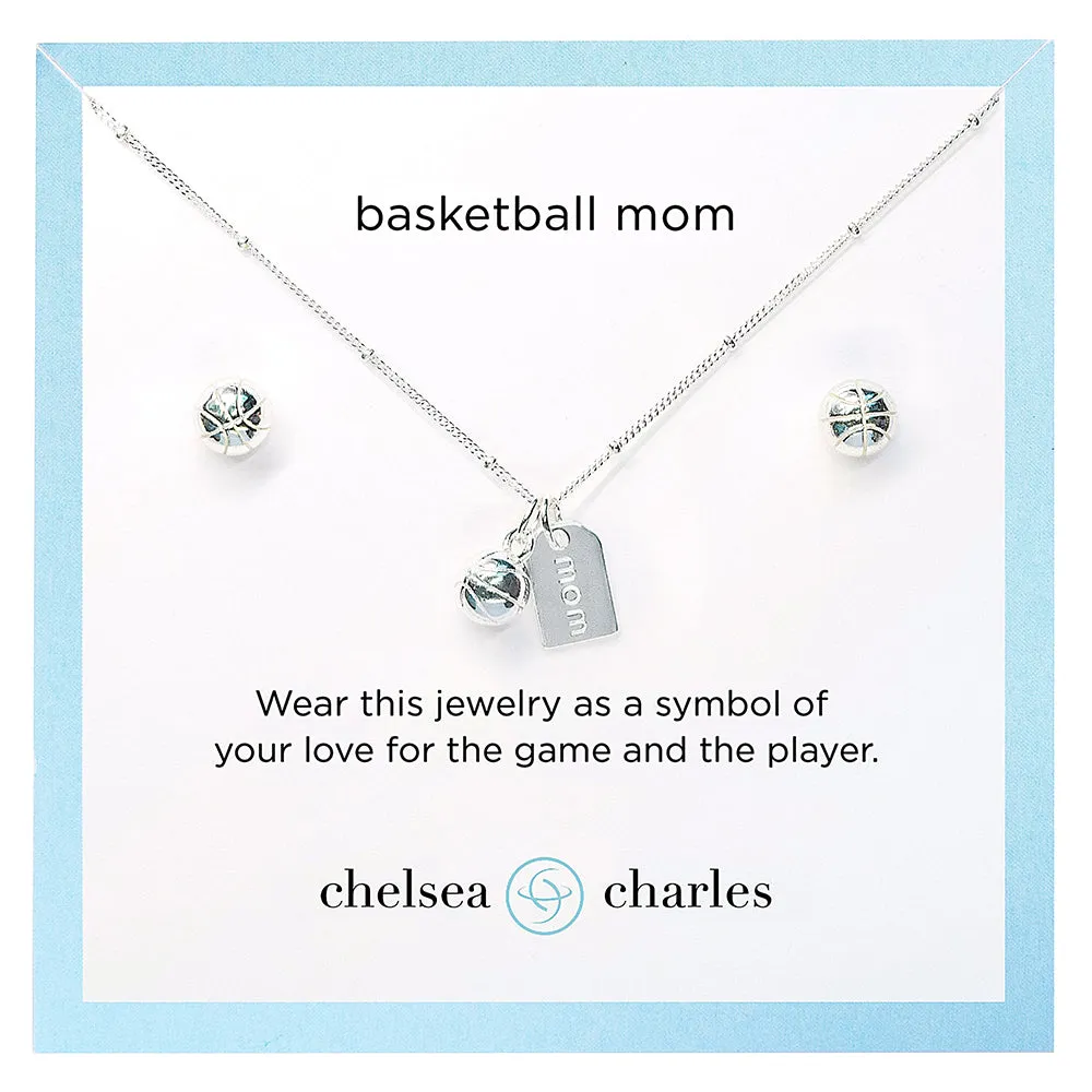 CC Sport Basketball Mom Double Charm Necklace and Earring Gift Set