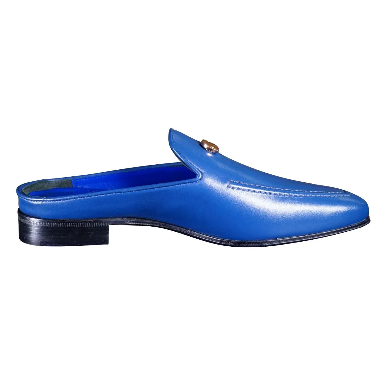 Cobalt With Rose Gold Hardware Leather Slipper