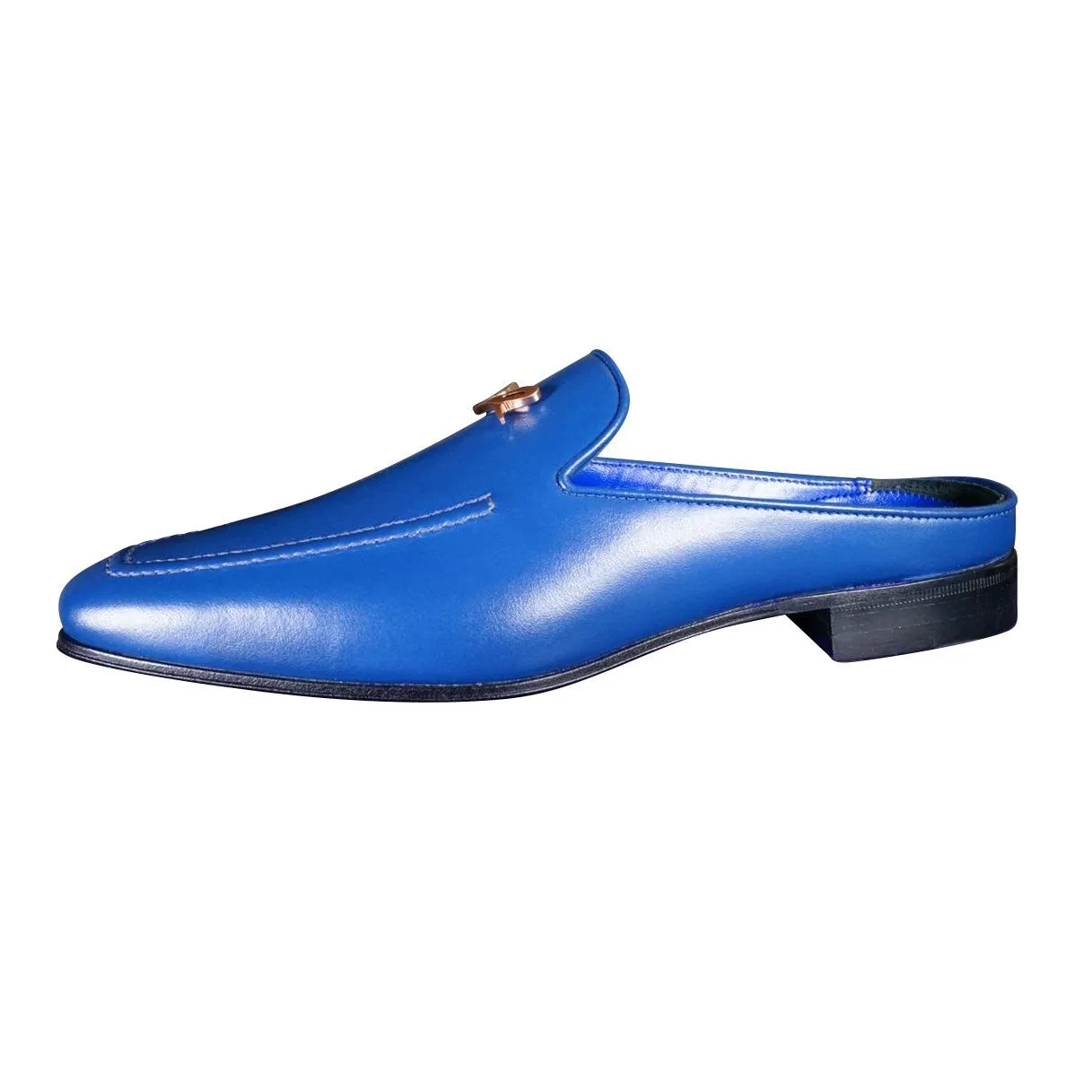 Cobalt With Rose Gold Hardware Leather Slipper