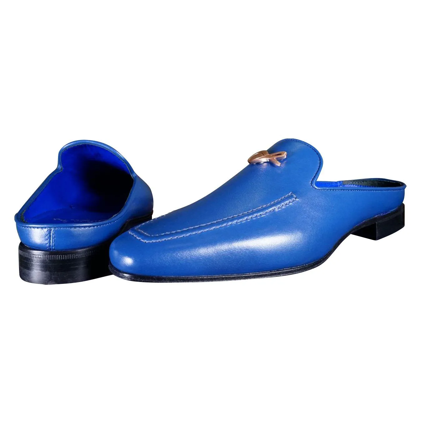 Cobalt With Rose Gold Hardware Leather Slipper