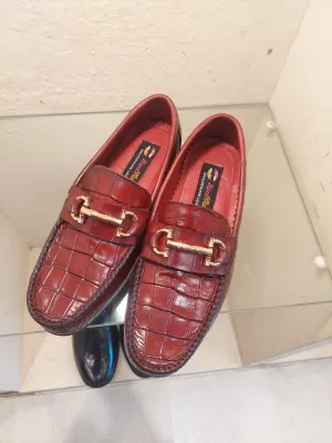 Croc Textured Red Flat Loafers