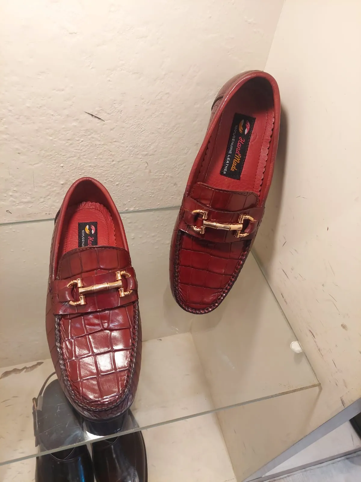 Croc Textured Red Flat Loafers