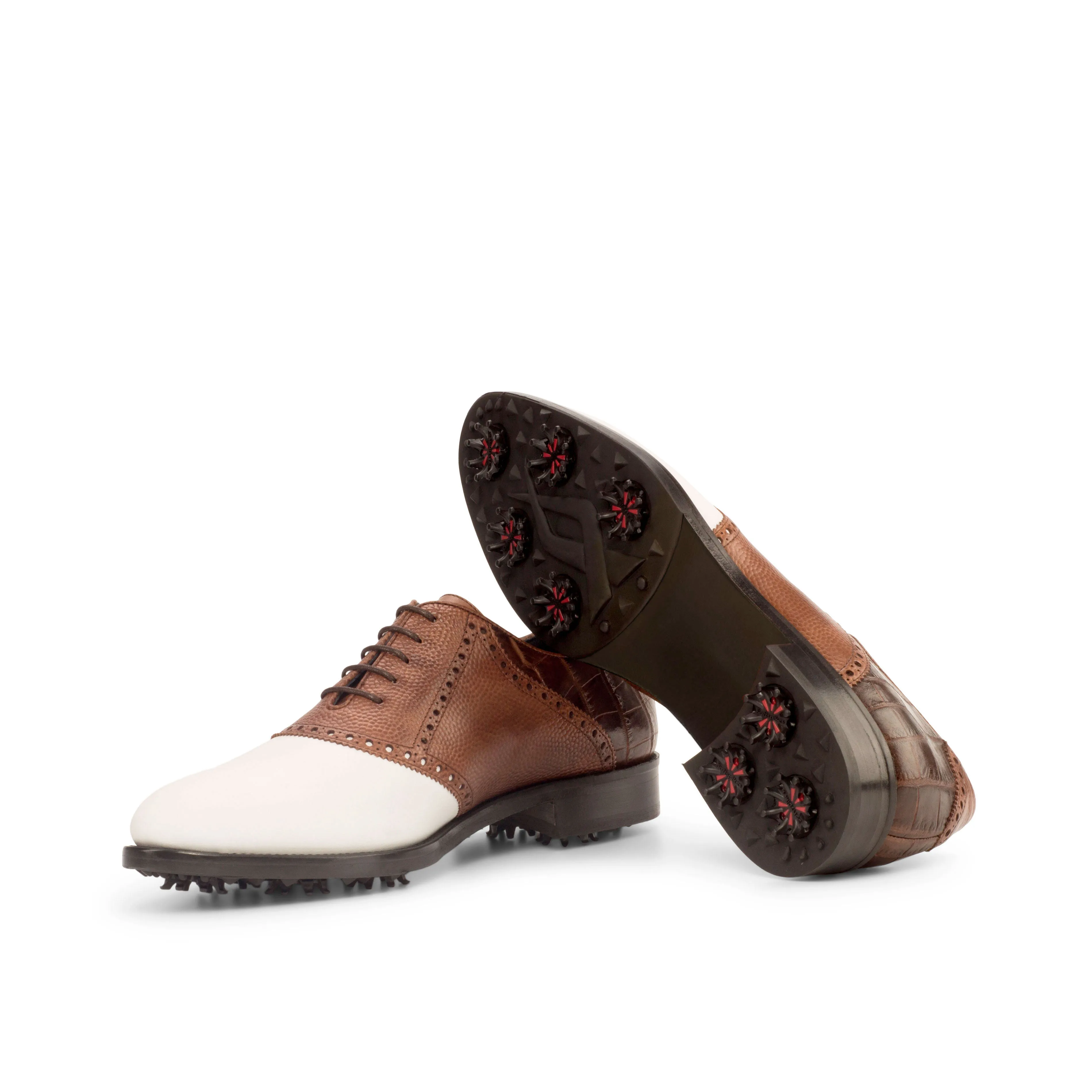 DapperFam Fabrizio Golf in Dark Brown / White / Med Brown Men's Italian Pebble Grain Leather Saddle