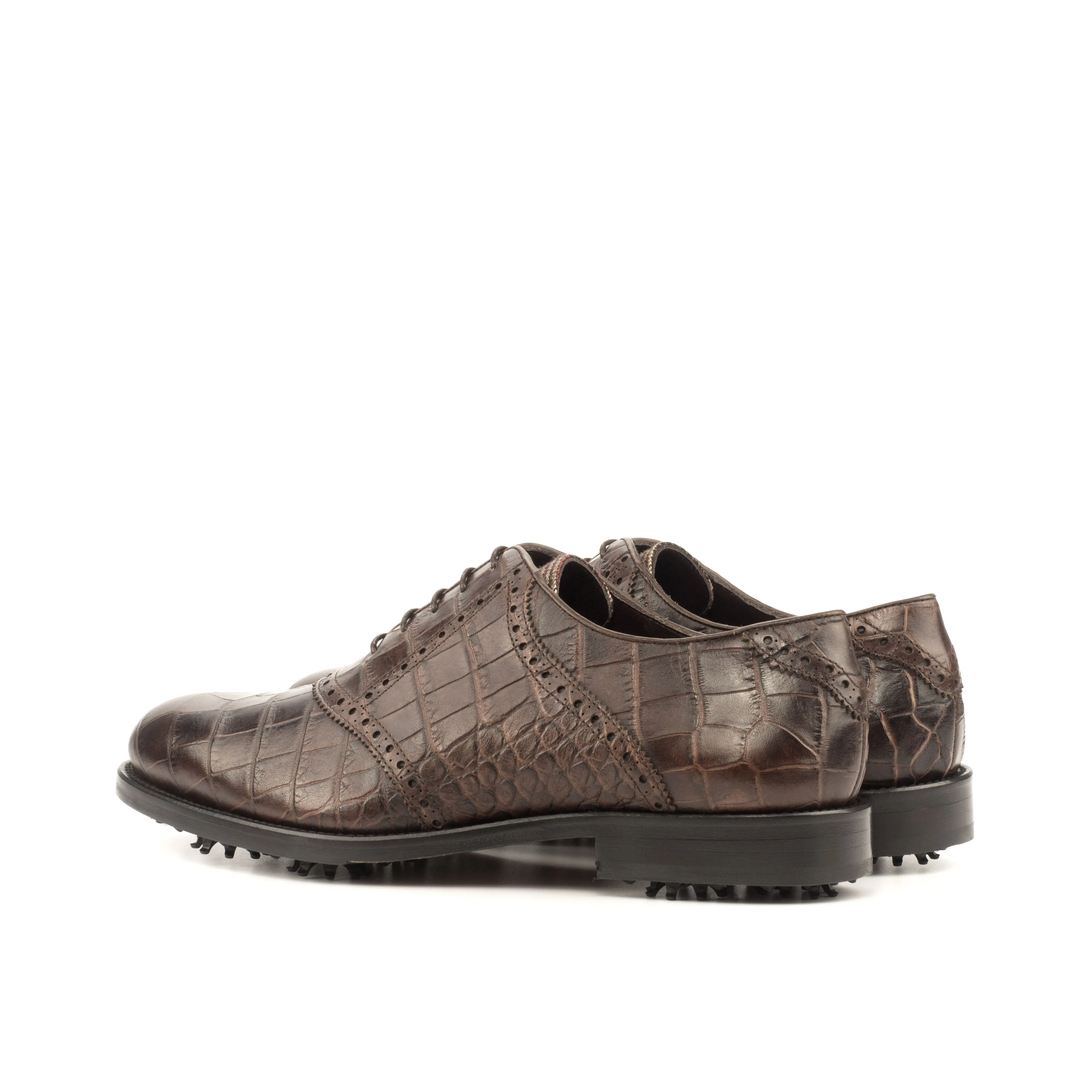 DapperFam Fabrizio Golf in Tweed / Dark Brown Men's Sartorial & Italian Croco Embossed Leather Saddle