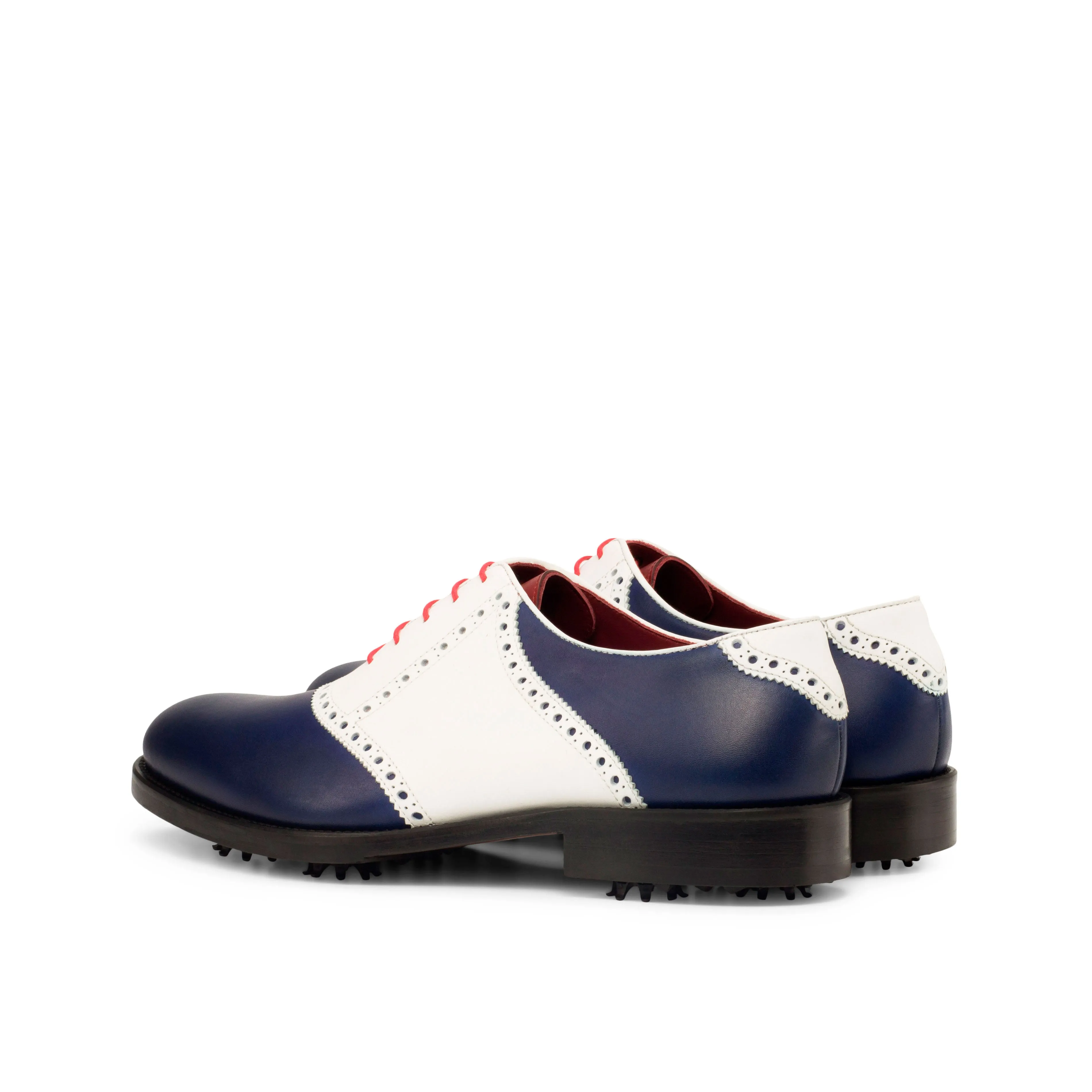 DapperFam Fabrizio Golf in White / Navy / Red Men's Italian Leather Saddle