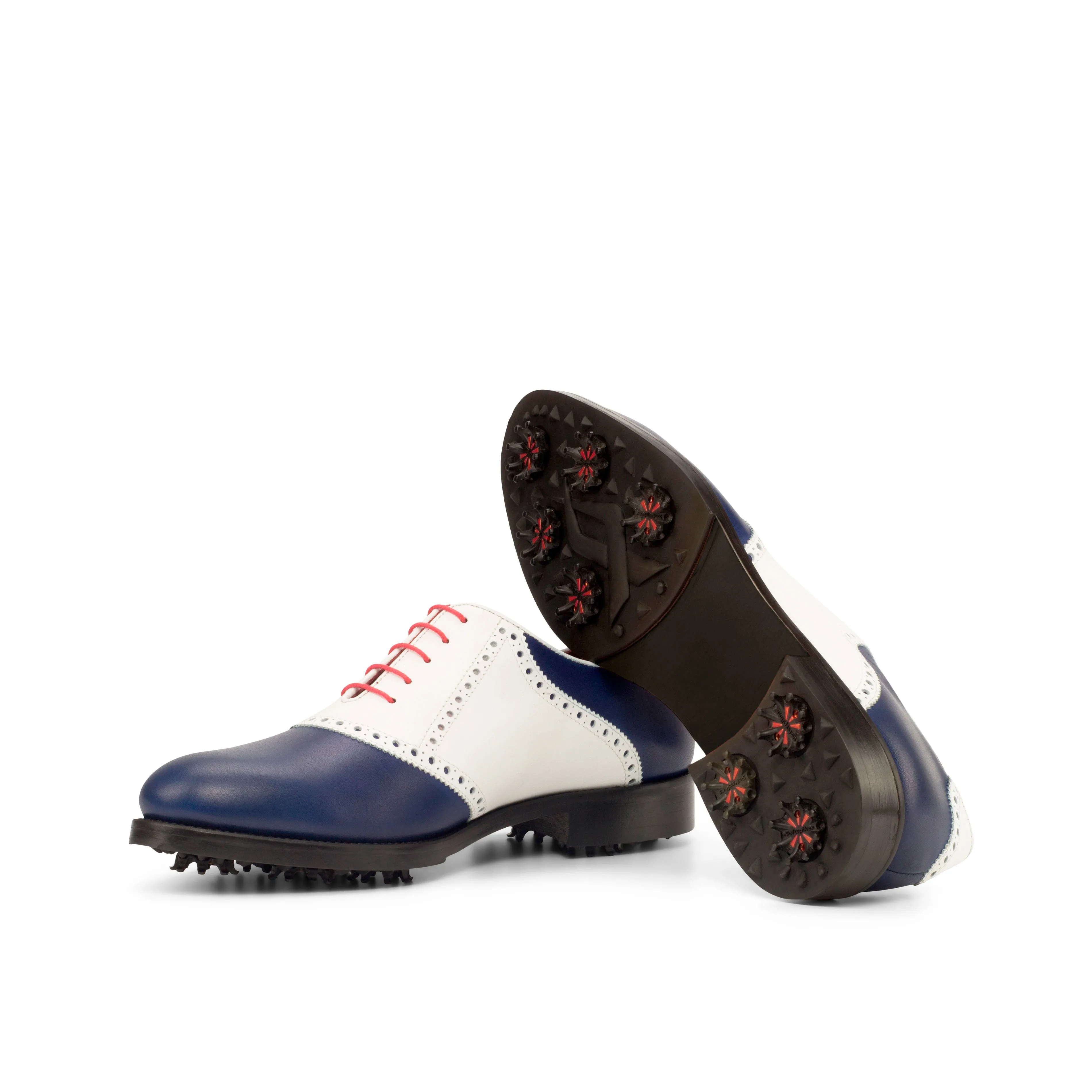 DapperFam Fabrizio Golf in White / Navy / Red Men's Italian Leather Saddle