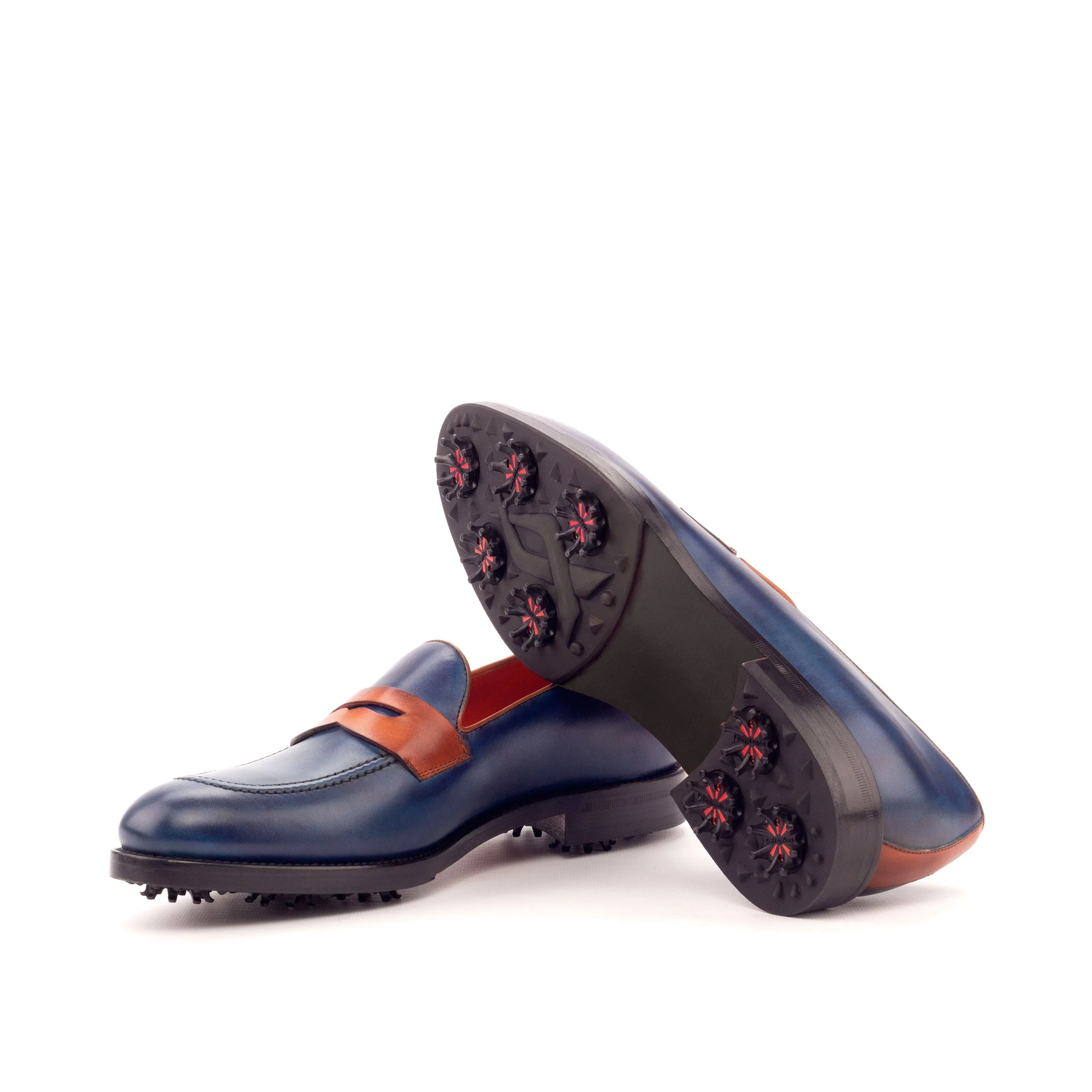 DapperFam Luciano Golf in Navy / Cognac Men's Italian Leather Loafer