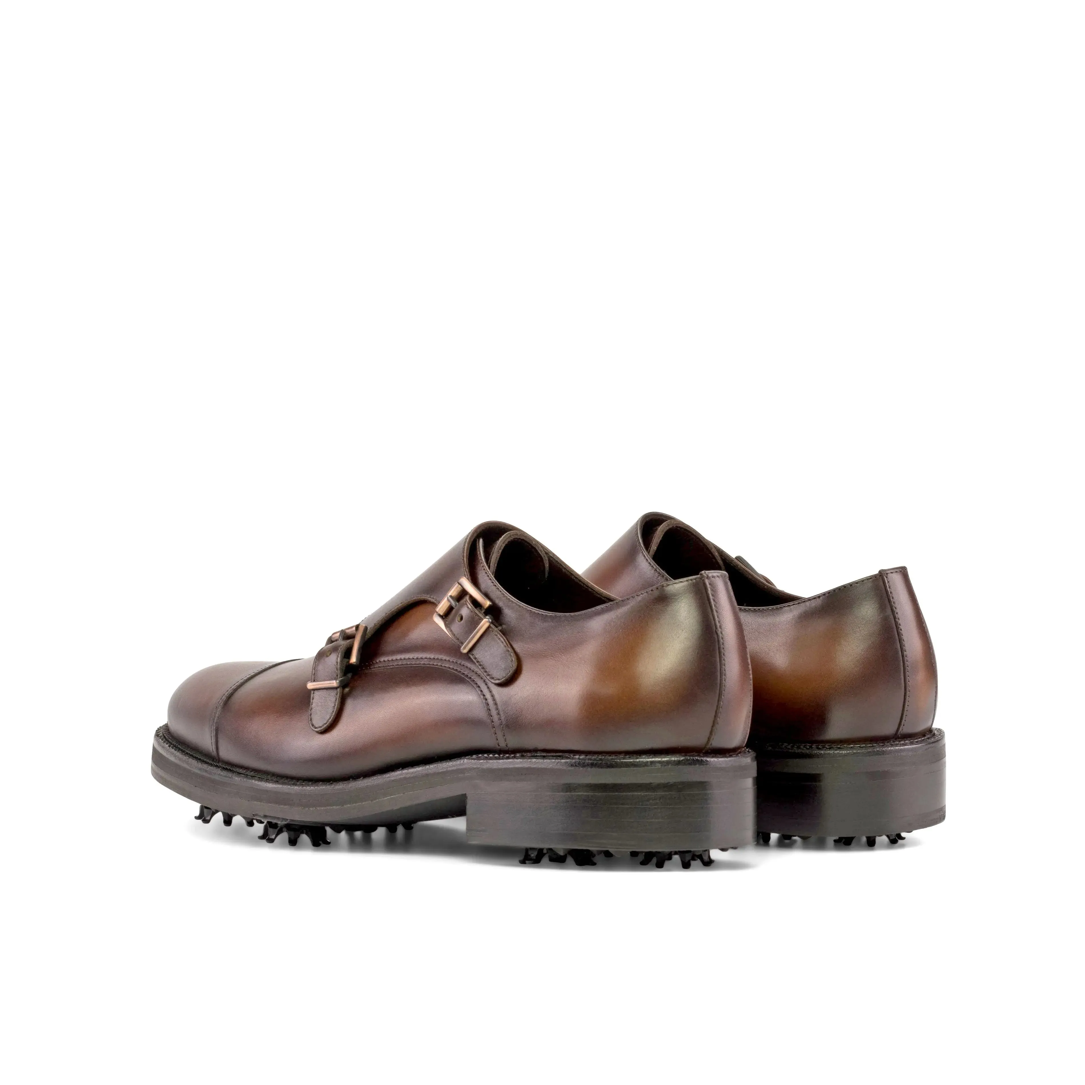 DapperFam Monaco Golf in Med Brown Men's Italian Leather Double Monk