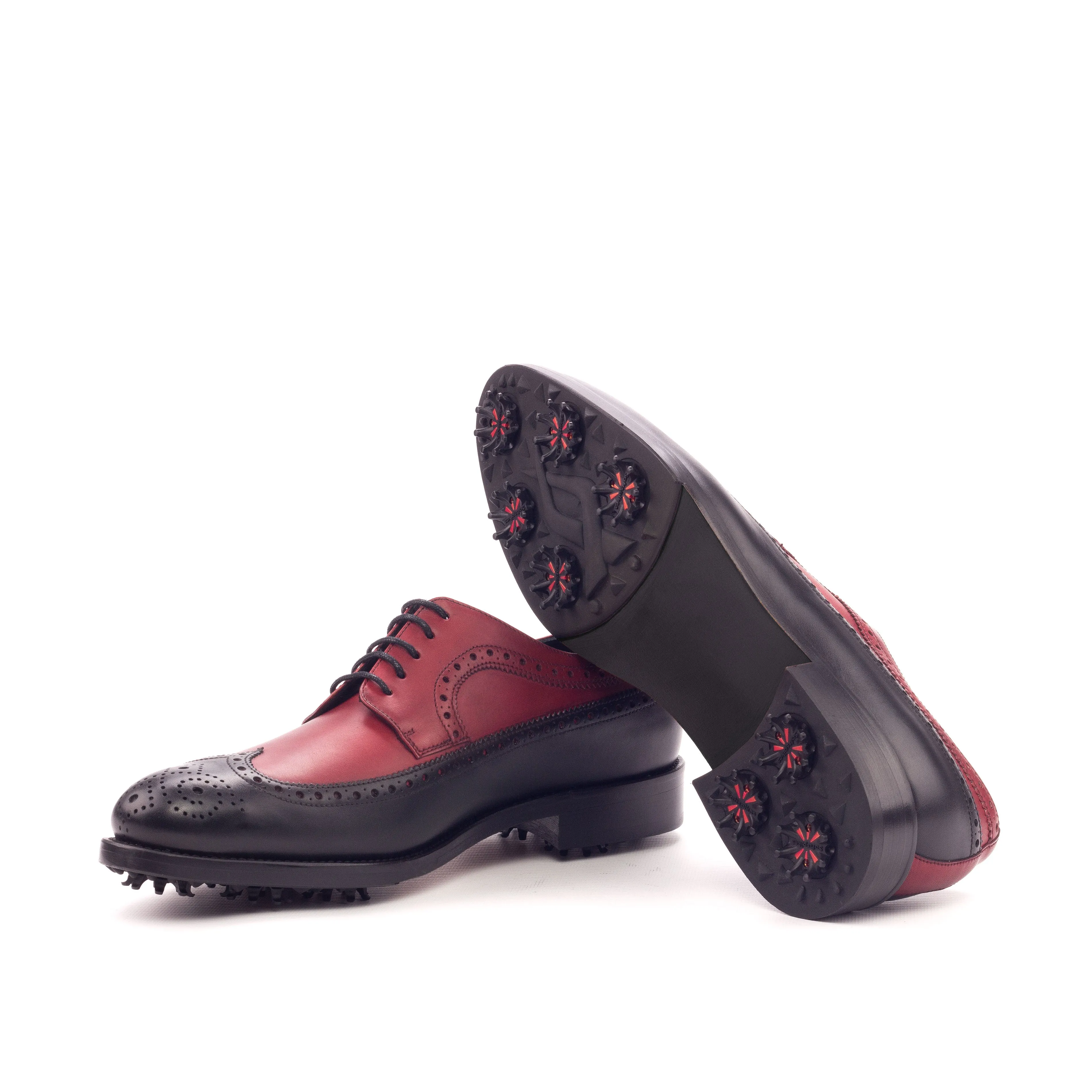 DapperFam Zephyr Golf in Black / Red Men's Italian Leather Longwing Blucher