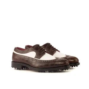 DapperFam Zephyr Golf in Dark Brown / White Men's Italian Leather Longwing Blucher