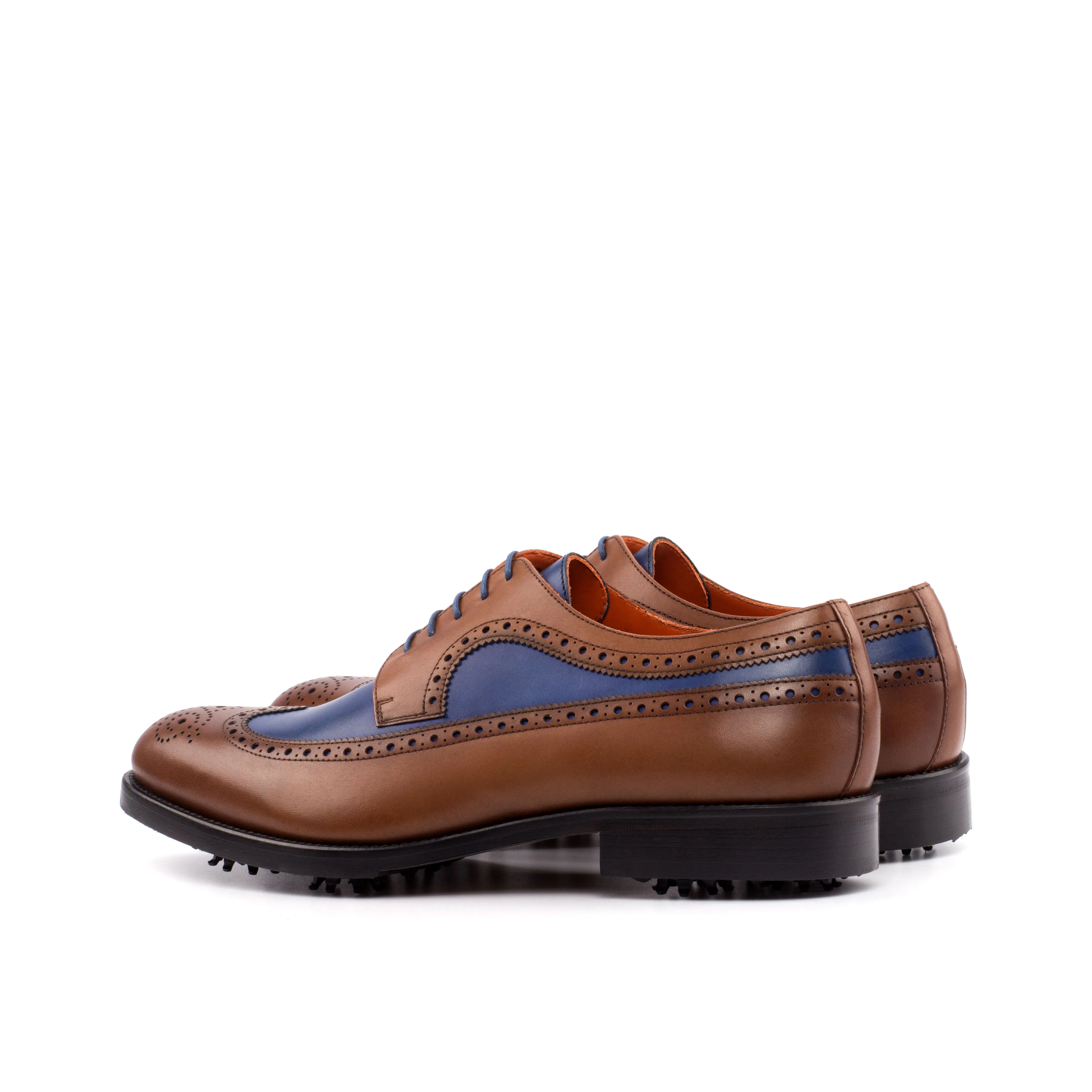 DapperFam Zephyr Golf in Med Brown / Navy Men's Italian Leather Longwing Blucher