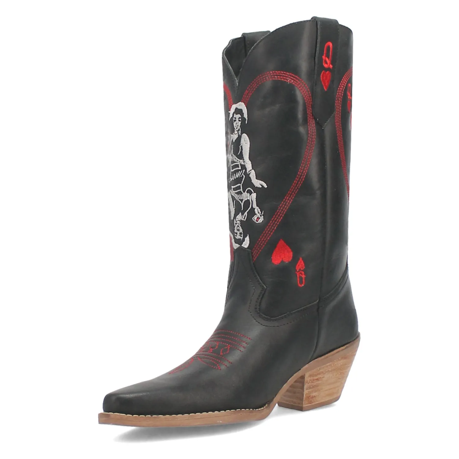 Dingo Womens Queen A Hearts Black Leather Cowboy Boots