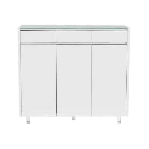 DION Glass Top White 3 Doors Shoe Cabinet