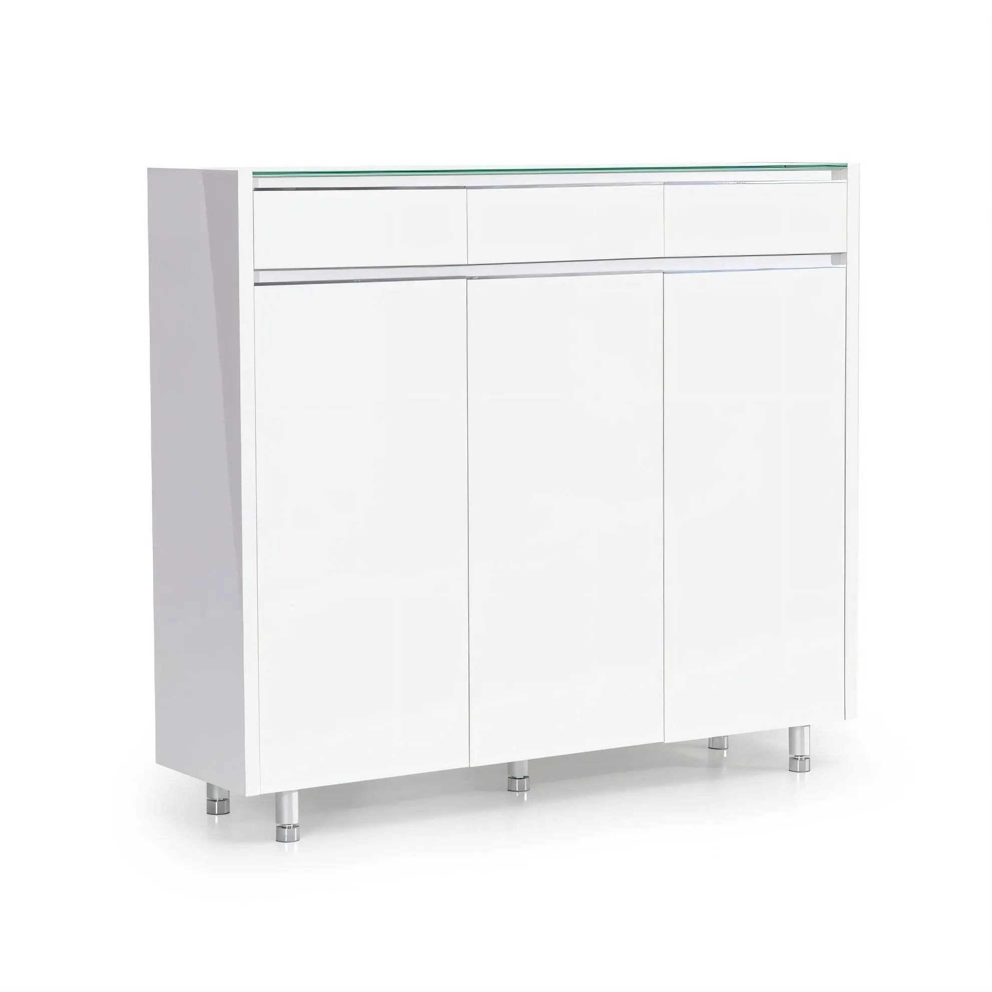 DION Glass Top White 3 Doors Shoe Cabinet