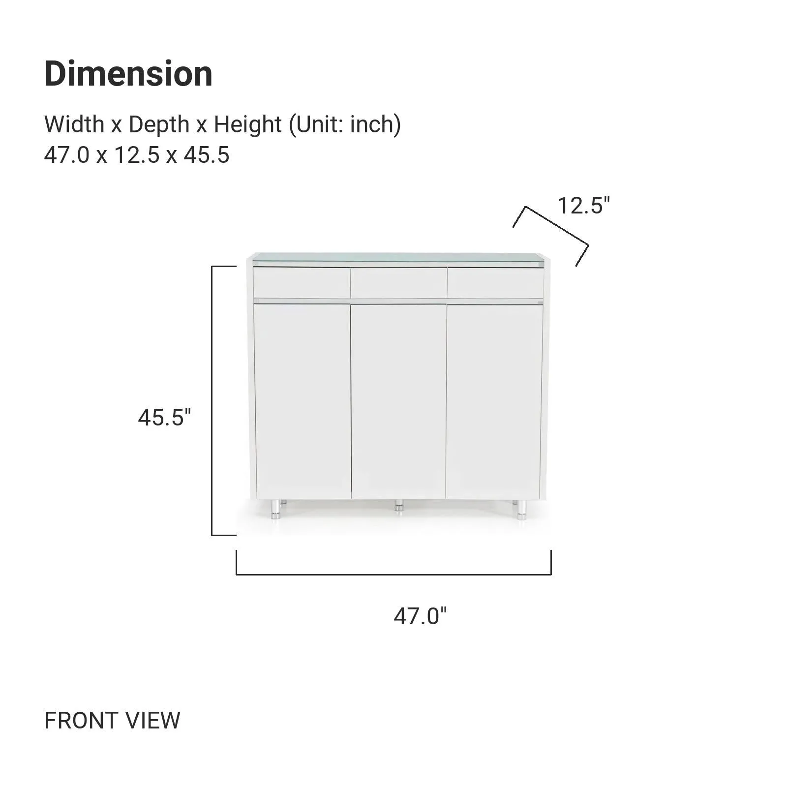 DION Glass Top White 3 Doors Shoe Cabinet