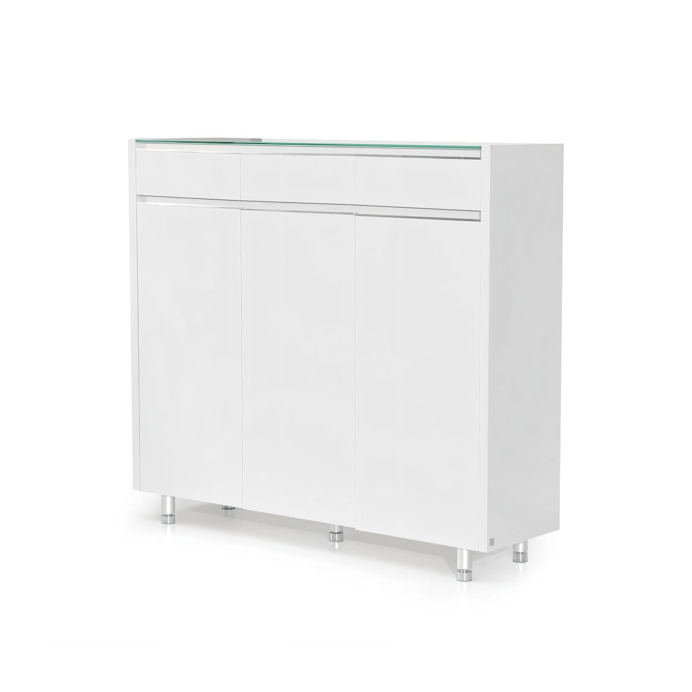 DION Glass Top White 3 Doors Shoe Cabinet